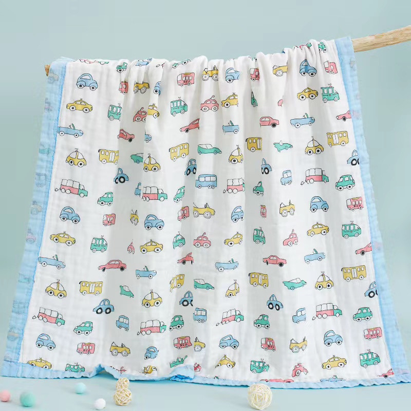 6 Layers Animals Vehicles Dinos Fruits Printed Baby Blanket Swaddle