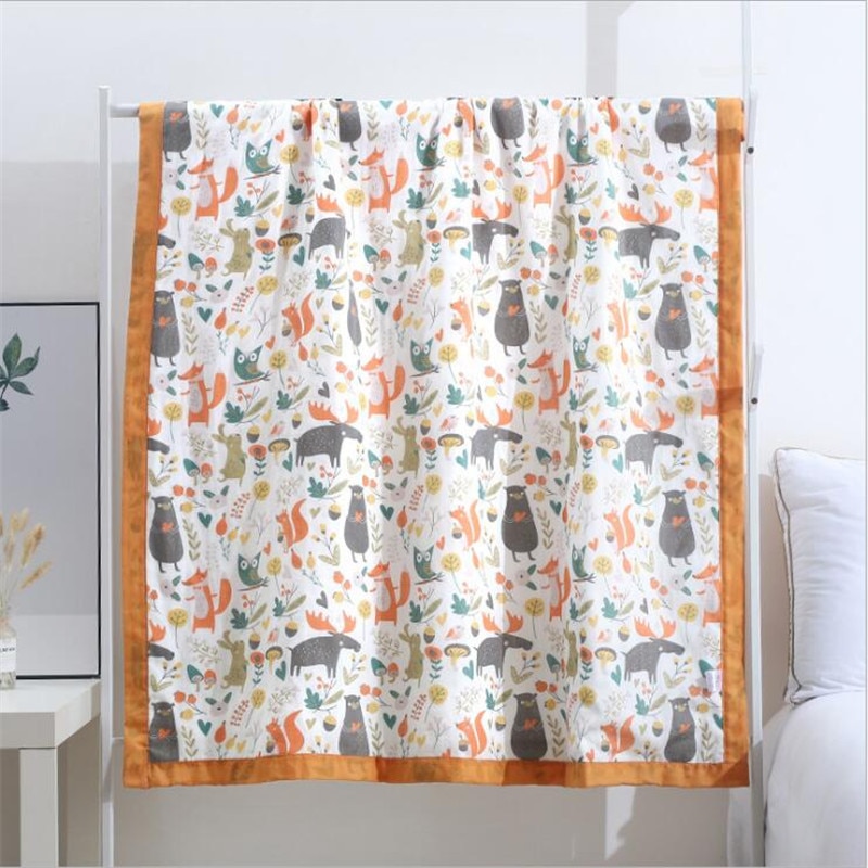 6 Layers Animals Vehicles Dinos Fruits Printed Baby Blanket Swaddle
