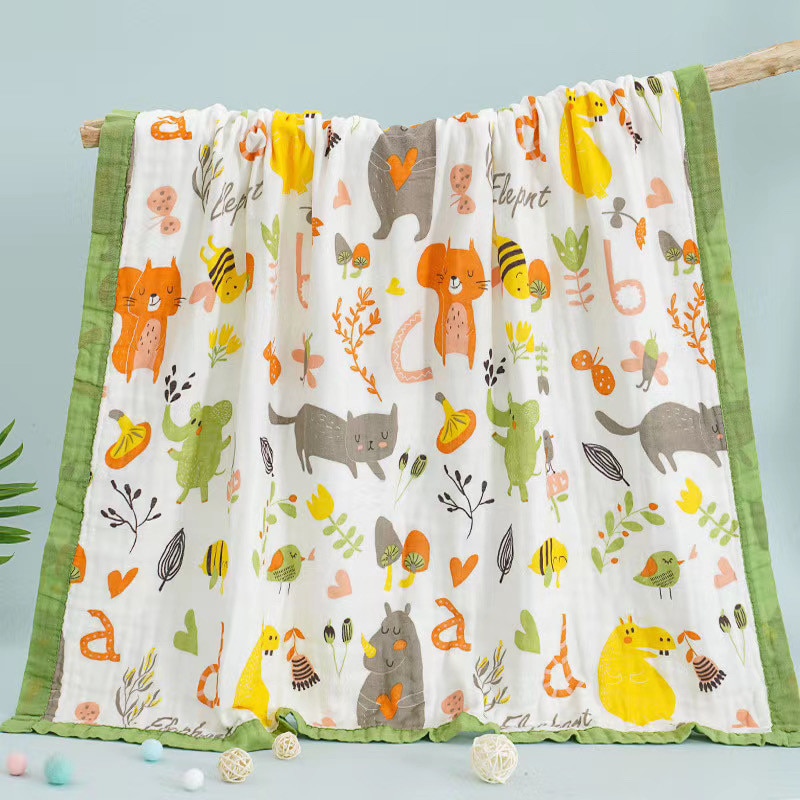 6 Layers Animals Vehicles Dinos Fruits Printed Baby Blanket Swaddle