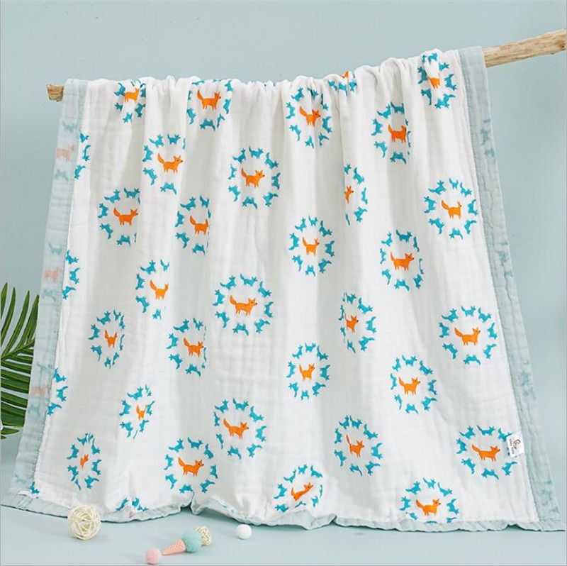 6 Layers Animals Vehicles Dinos Fruits Printed Baby Blanket Swaddle