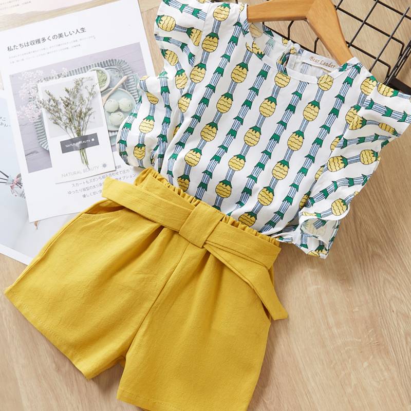 Girl's Floral Chiffon Top with Embroidered Bottoms Set