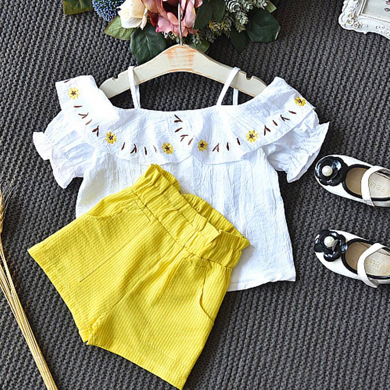 Girl's Floral Chiffon Top with Embroidered Bottoms Set