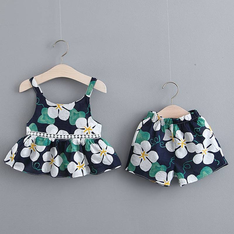 Girl's Floral Chiffon Top with Embroidered Bottoms Set